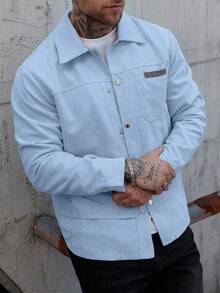 Manfinity CasualCool 男士休闲百搭简约长袖外套，秋日浅蓝色灯芯绒外套 - 淺藍色 - 查看 4