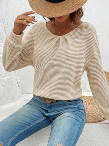 EMERY ROSE Women's Casual Loose Contrast Lace Drop Shoulder Long Sleeve Sweatshirt, Autumn - Apricot - View 4