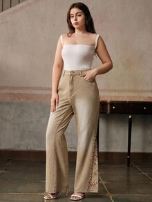 Anewsta Country Style Embroidered Women's Yellow Jeans - Yellow - View 7