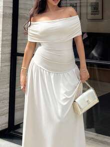 NegzBox Women's Solid Off Shoulder Cinched Waist Dress, Simple & Minimalist, Summer