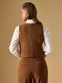 Briarwyn Damen Lässig Pendler Vintage braune Weste, Herbstkleidung für Damen, Herbstoutfits für Damen, Old Money Stil Damen, Damen braunes Outfit, Braunes Cord Outfit, Braunes Outfit Damen