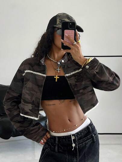 StreetHx 休闲街头 Y2K Baddie 复古美式迷彩女式摩托车短夹克