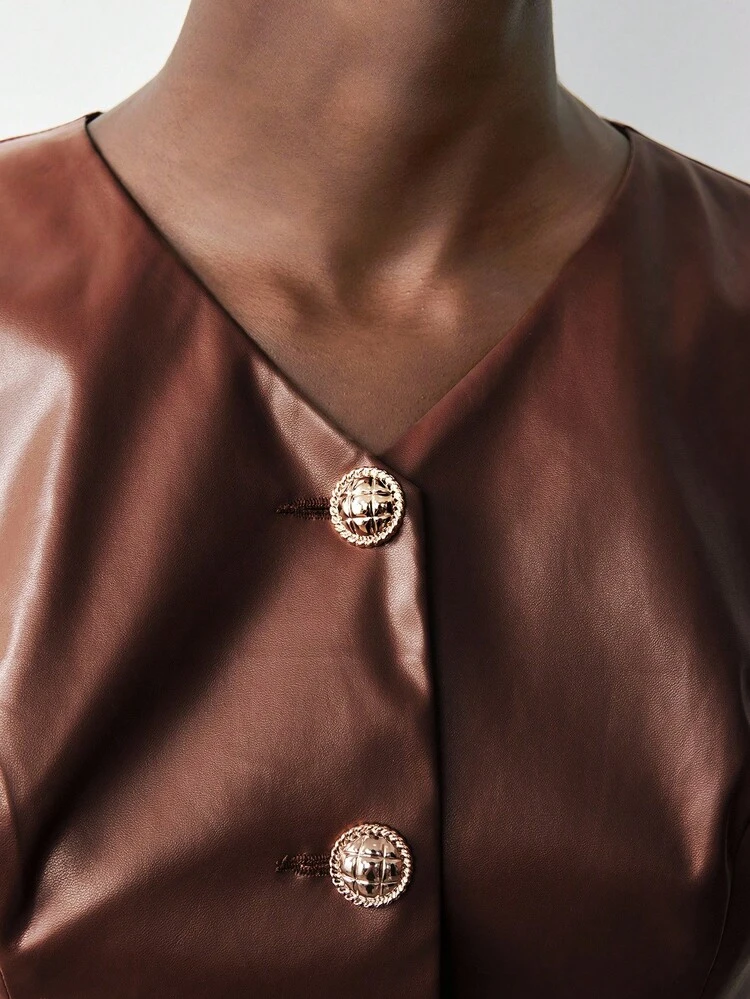 SHEIN Maija Women's Fashionable Solid Color Sleeveless Jacket For Commuting In Fall/Winter