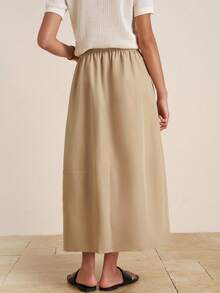 Airaco Women's Solid Color Elastic Waist Drawstring Skirt - Khaki - View 3