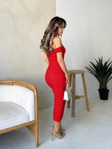 Jemour 浅黄色蕾丝连衣裙节日连衣裙夏季连衣裙夏季连衣裙春季连衣裙柔和色连衣裙海滩女士连衣裙长海滩连衣裙夏季长裙女士夏季服装//春季服装//情人节服装/狂欢节//海滩度假服装 - 紅色 - 查看 2