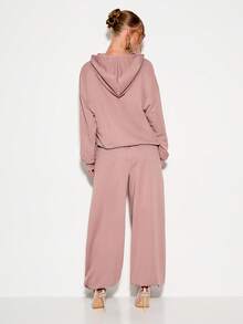KIZN Wide Leg Balloon Joggers For Women Oversized Comfortable Sweatpants With Drawstring Waist - Dusty Pink - View 2