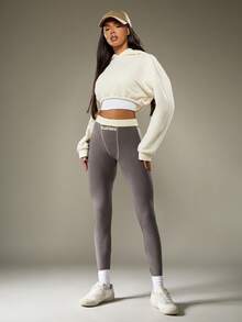 Missguided x Playboy Leggings con cintura de contraste con pespunte alto para uso casual diario - Gris - Ver 3