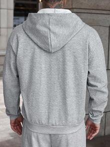Manfinity CasualCool Ropa casual esencial para hombres, tela con textura y patrón cruzado, gran regalo para novio o esposo, sudadera con capucha con cremallera de punto de gofre gris para hombres, sudadera con capucha con cremallera, ropa de otoño para exteriores para hombres, ropa de hombre para otoño 2025 - Gris Claro - Ver 2