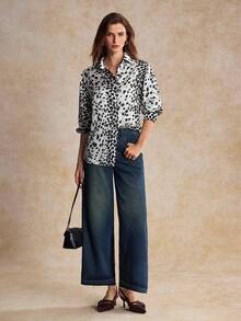 House of One Collared Button-Up Transparent Chiffon Blouse Women Casual Spring Autumn