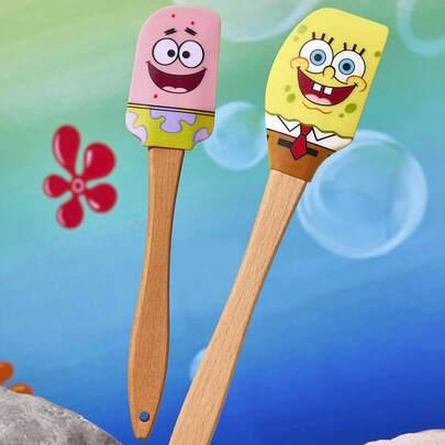 SpongeBob SquarePants | SHEIN 2 dụng cụ cạo silicon cán dài dùng để phết kem lên bánh