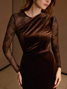 MOTF PREMIUM SPLIT THIGH CONTRAST MESH DRESS