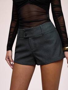 SHEIN BAE 女式纯色低腰休闲短裤 - 深灰色 - 查看 4