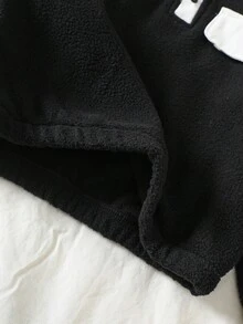 Genkimix Kids 2 件套小男孩宽松毛茸茸夹克 + 宽松运动裤黑色对比套装 - 黑色 - 查看 7