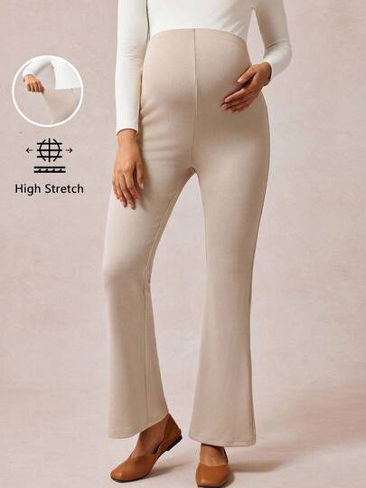 Boho Mama Maternity Casual Solid Color High Waist Flare Pants,Vintage