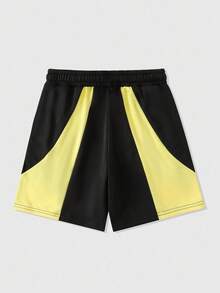 ROMWE MEN Street Life Shorts soltos masculinos com patchwork de cores contrastantes e cordão na cintura - Preto - Ver 2