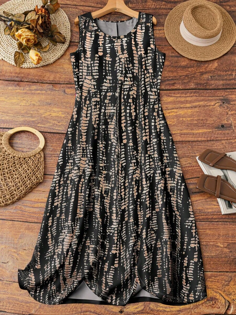 EMERY ROSE Women's Sleeveless Simple Daily Dress With Random Printed Pattern Maxi Women Outfit - Multicolor - View 1