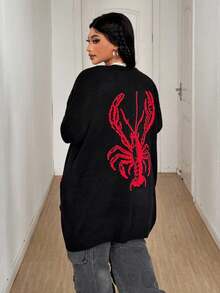 Maweii Plus Size Women Colorblock Lobster Knit Cardigan Sweater Fall Winter Cloth For Women Autumn - Black - View 6