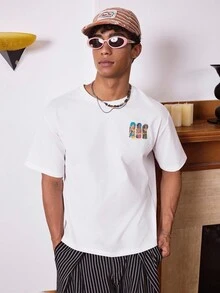 SWAVVY Camiseta blanca de cuello redondo de manga corta con estampado para hombres, adecuada para el verano - Blanco - Ver 2
