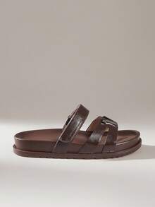 Solecia 2025 Summer New Arrival Women's Fashion H-Shape Black Rivet Platform Hook And Loop Soft Bottom Sandals, Closure, Versatile Non-Slip Open Toe Flat Sandals - Brown - View 1