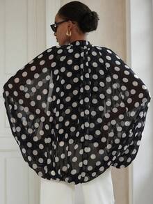 Aveloria Modichic Áo sơ mi tay dài chấm bi thiết kế theo phong cách poncho cổ điển, nhẹ, rộng rãi, có dây rút - Nhiều màu - Xem 2