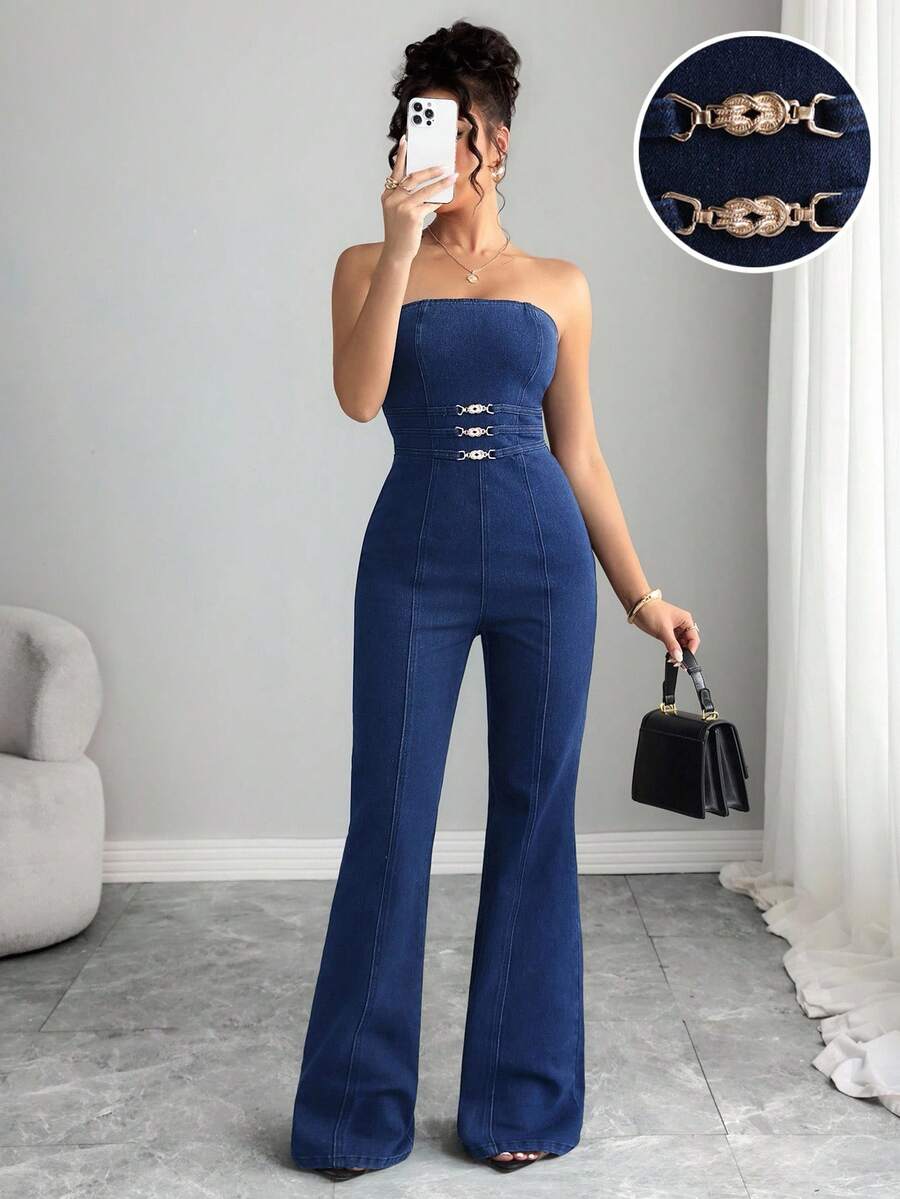 Selianne 女士时尚牛仔连体裤，夏季