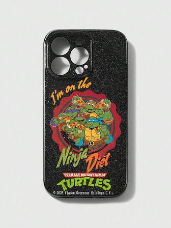 TEENAGE MUTANT NINJA TURTLES X ROMWE 1pc Cartoon Turtle Pattern Black Phone Case, Compatible With Apple 11 12 13 14 15 Pro Max 16
