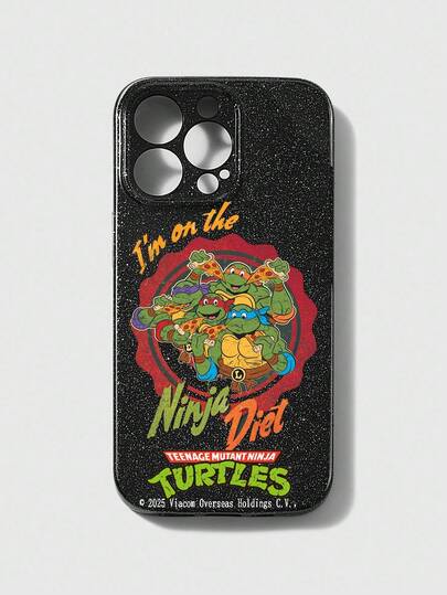 TEENAGE MUTANT NINJA TURTLES X ROMWE 1pc Cartoon Turtle Pattern Black Phone Case, Compatible With Apple 11 12 13 14 15 Pro Max 16