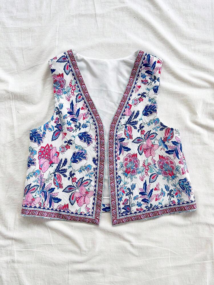 Soleia Top court imprimé coloré à col V pour femmes, idéal pour les vacances - Multicolore - Voir 4