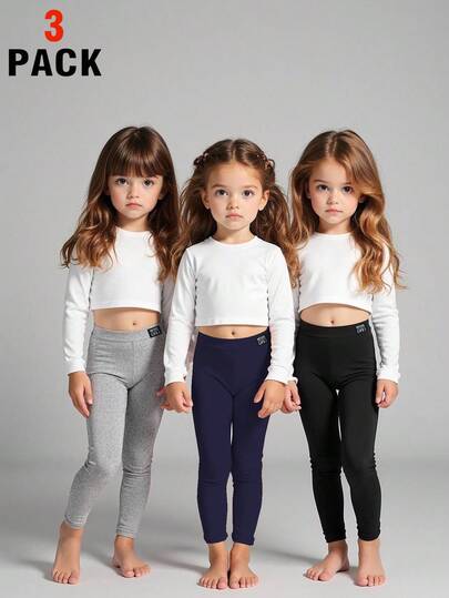 3-Pack Girls' Leggings, Comfortable Knit Casual Tights, Essential Back To School Fashion Fall Winter