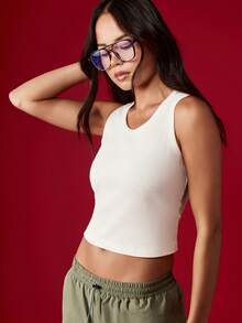 MISSGUIDED Ribbed Tank Top Sleeveless Crop Top Casual Summer Basic - White - View 6