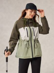 OutZeal Damen Outdoor-Jacke zum Wandern und Campen, mit Kordelzug an der Taille, Mesh-Einsatz am Rücken, Kapuze, Outdoor-Oberteil für Frühling und Herbst - Verschiedenfarbig - Übersicht 7