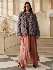 SHEIN Unity Women's Fashionable Faux Fur Jacket, Autumn/Winter - Dusty Purple - View 5