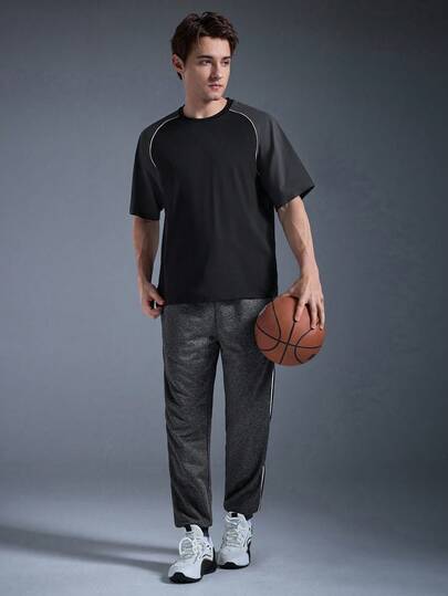 男士時尚休閒美式拼色短袖T恤