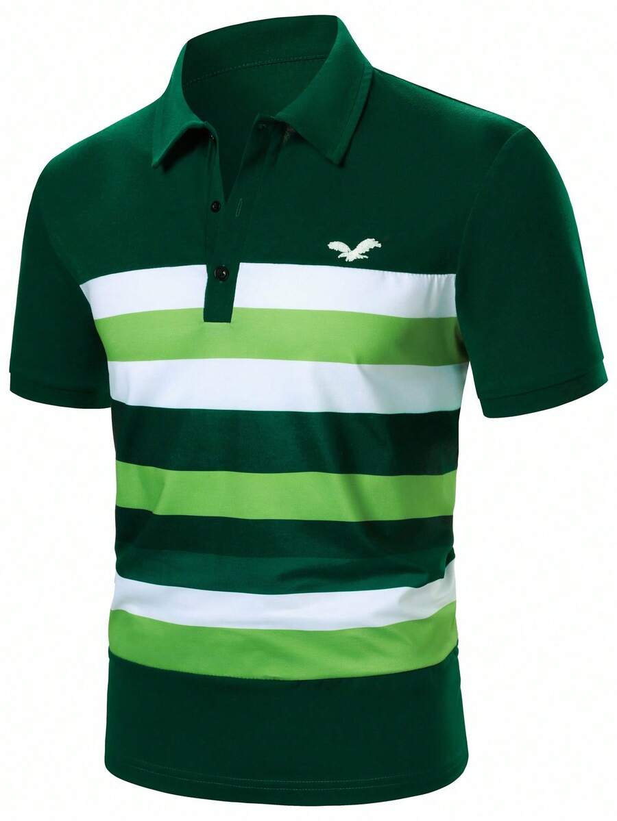 Calvornis Men's Casual Striped Print Button-Up Polo Shirt - Multicolor - View 1