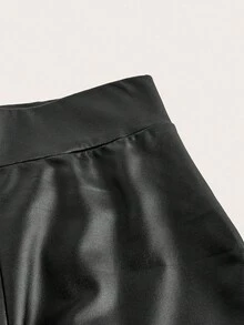 EMERY ROSE Women's Casual Sports Knit PU Leggings, Long Pants Spring,Summer - Black - View 4