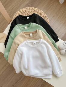 SHEIN Bộ 4 áo nỉ dài tay giữ ấm màu trơn dễ thương cho bé gái, thích hợp cho mùa thu/đông. - Nhiều màu - Xem 5