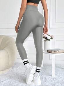 SHEIN Cottnline Wide Waistband Solid Leggings - Grey - View 2