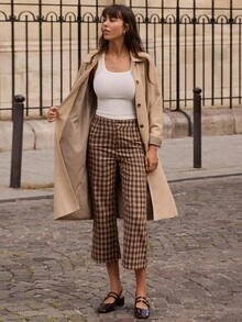 lacRébo Brown Check Print Tailored Trousers Fall Spring Summer Going Out European Style Trousers Luxury - Multicolor - View 4