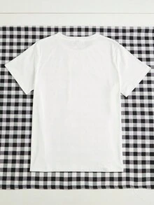 EMERY ROSE 女士心形图案印花圆领短袖休闲T恤夏季新年衣服图案T恤女上衣 - 粉色 - 查看 2