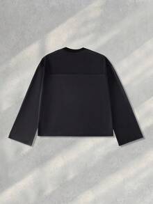 ROMWE MEN Street Life Men's Jesus Print Long Sleeve T-Shirt, Loose Cropped Style, For Fall - Black - View 2