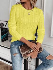 EMERY ROSE Suéter de cuello redondo de unicolor informal, otoño - Amarillo - Ver 3