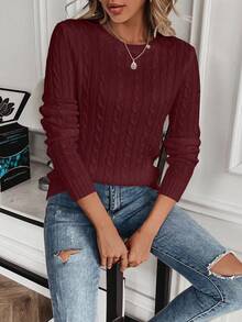 EMERY ROSE Women's Casual Twist Cable Pattern Crew Neck Long Sleeve Sweater, Autumn, Christmas