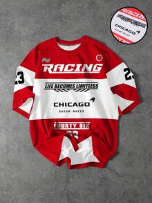 Manfinity EMRG 男士夏季字母印刷圓領休閒短袖T恤 - 彩色 - 查看 1