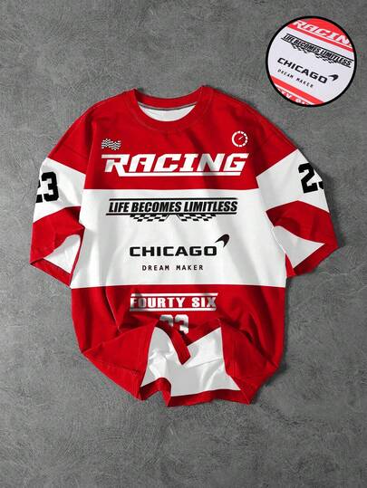 Manfinity EMRG 男士夏季字母印刷圓領休閒短袖T恤