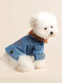 PETSIN 1件猫狗通用服装，绣字秋冬款，带绒面保暖棉质外套，舒适冬装 - 藍色 - 查看 4