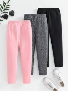 SHEIN Emery Rose Kids 3pcs/Set Young Girl Solid Color Fitted Casual Leggings,Fall&Winter,Halloween,Girl Fall Clothes,Girl Fall Tops,Mon And Daughter Matching ,New Fall Fashion,Sister And Me Kids Tights Tight Legging For Children Winter Leggings For Girls Tights For Girls Leggings For Girls