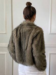 DAZY 女士高级仿皮草外套，冬季女式大衣 - 棕色 - 查看 2