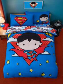 SUPERMAN X SHEIN 1 Stück Tagesdecken-Set, Cartoon-Muster, weicher Stoff, atmungsaktiv und warm, für Betten aller Größen geeignet - Verschiedenfarbig - Übersicht 2