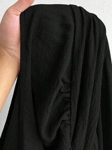 SHEIN Clasi Plus Size Women's Solid Color Deep V-Neck Slit Hem Sexy Halter Dress - Black - View 8