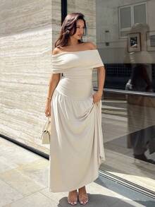 NegzBox Women's Solid Off Shoulder Cinched Waist Dress, Simple & Minimalist, Summer